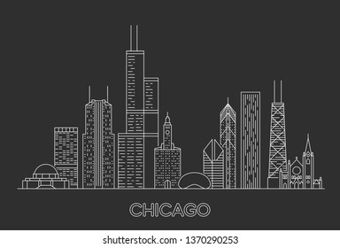 Linear Chicago City Skyline. USA. Vector illustration