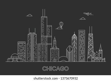 Linear Chicago City Skyline. USA. Vector illustration