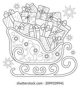 linear children's coloring christmas accessories sleigh with gifts