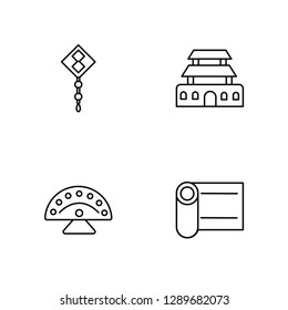 Linear Chinese knot, Fan, Forbidden city, Silk Vector Illustration Of 4 outline Icons. Editable Pack Of Chinese knot, Fan, Forbidden city, Silk