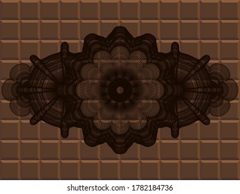 Linear chocolate badge. Brown fashionable background. Illustration. 