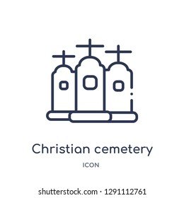 Linear christian cemetery icon from Buildings outline collection. Thin line christian cemetery vector isolated on white background. christian cemetery trendy illustration