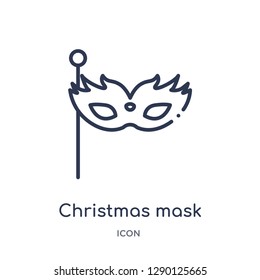 Linear christmas mask icon from Christmas outline collection. Thin line christmas mask vector isolated on white background. christmas mask trendy illustration