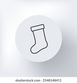 Linear Christmas sock icon, minimalist design on a light gray background, round template.