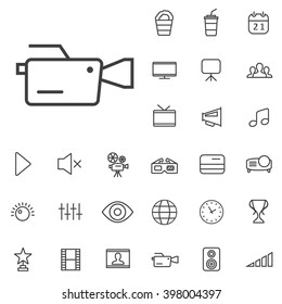 Linear cinema icons set. Universal cinema icon to use in web and mobile UI, cinema basic UI elements set