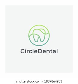 Linear Circle Dental Teeth Logo Design Vector