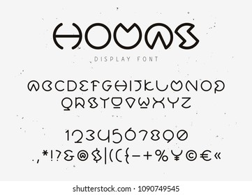 Linear circle vector alphabet. English letters, numbers and signs. Sacred font. Elements for design.