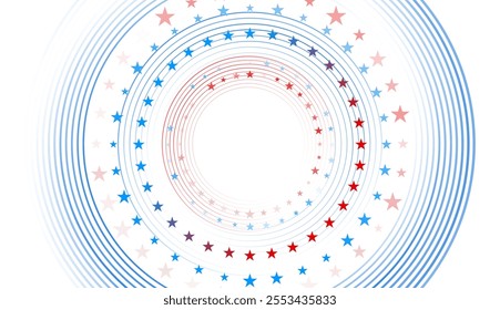 Linear circles and stars USA flag abstract American colors background. Independence Day modern vector design