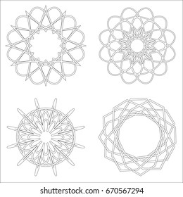 Linear circular ornament. Vector geometric pattern in Oriental (Arabic) style. Vector set of frames for vouchers, diplomas and certificates