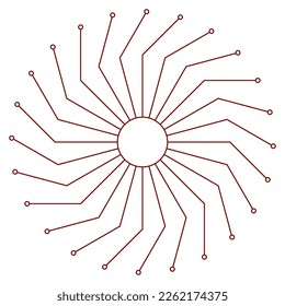 Linear circular shape with petals like sun or flower isolated on white. Vector clipart.