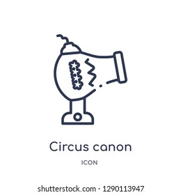 Linear circus canon icon from Circus outline collection. Thin line circus canon vector isolated on white background. circus canon trendy illustration