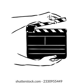 Linear clapper icon for the movie. A firecracker for filmmaking. Board for a film set vector illustration isolated on white background