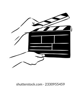 Icono de cierre lineal para la película. Un petardo para hacer películas. Placa para una ilustración vectorial de conjunto de película aislada en fondo blanco