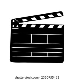 Icono de cierre lineal para la película. Un petardo para hacer películas. Placa para una ilustración vectorial de conjunto de película aislada en fondo blanco