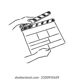 Icono de cierre lineal para la película. Un petardo para hacer películas. Placa para una ilustración vectorial de conjunto de película aislada en fondo blanco