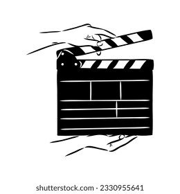 Linear clapper icon for the movie. A firecracker for filmmaking. Board for a film set vector illustration isolated on white background