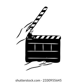 Linear clapper icon for the movie. A firecracker for filmmaking. Board for a film set vector illustration isolated on white background