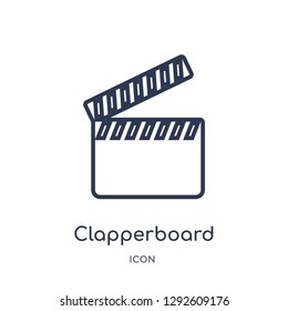 Linear clapperboard icon from Electronic stuff fill outline collection. Thin line clapperboard icon vector isolated on white background. clapperboard trendy illustration