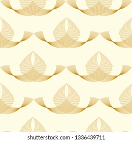 linear classic seamless pattern with buds garlands in gold ivory shades