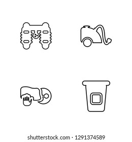 Linear Clean cars, Clean dishes, Vacuum, Recycle Vector Illustration Of 4 outline Icons. Editable Pack Of Clean cars, Clean dishes, Vacuum, Recycle