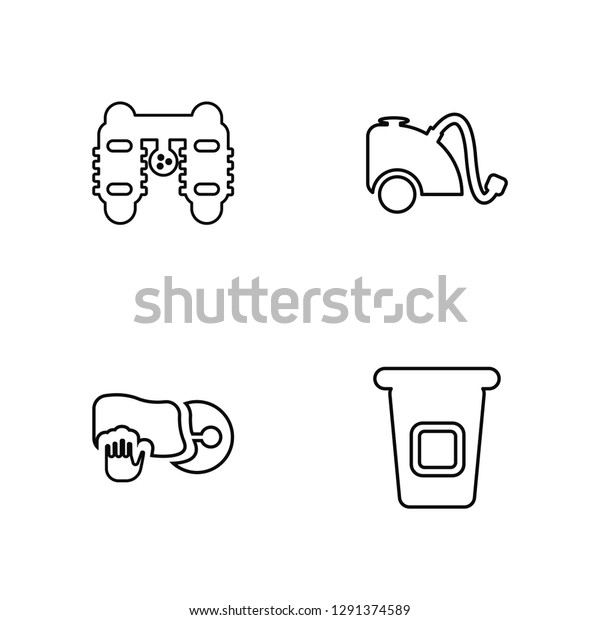 Linear Clean cars, Clean dishes, Vacuum, Recycle\
Vector Illustration Of 4 outline Icons. Editable Pack Of Clean\
cars, Clean dishes, Vacuum,\
Recycle