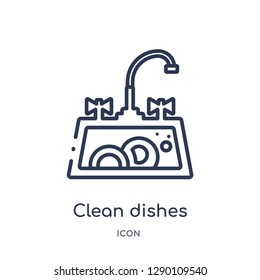 Linear clean dishes icon from Cleaning outline collection. Thin line clean dishes vector isolated on white background. clean dishes trendy illustration