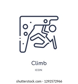 Linear climb icon from Free time outline collection. Thin line climb icon vector isolated on white background. climb trendy illustration