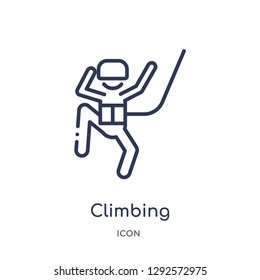 Linear climbing icon from Free time outline collection. Thin line climbing icon vector isolated on white background. climbing trendy illustration