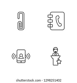 Linear Clip, Calling, Phonebook, Best Vector Illustration Of 4 outline Icons. Editable Pack Of Clip, Calling, Phonebook, Best