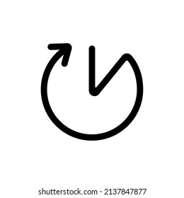 Linear clock icon, one solid line, time logo, hour circle hand. Isolated on white background, interface and ui design. Vector graphics