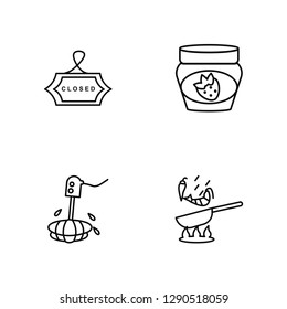 Linear Closed, Manual mixer, Mermelade jar, Frying Pan without a Cover Vector Illustration Of 4 outline Icons. Editable Pack Of Closed, Manual mixer, Mermelade jar, Frying Pan without a Cover