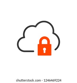 Linear cloud icon with lock. encrypted Data, vpn concept. vector illustration isolated on white background.
