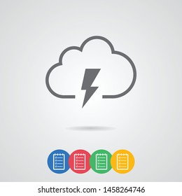 A linear cloud and a lightning vector icon.A sign of the wheather. A symbol of a storm .