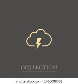 A linear cloud and a lightning vector icon.A sign of the wheather. A symbol of a storm .