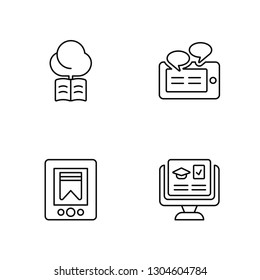 Linear Cloud storage, Ebook, Chat, Graduation Vector Illustration Of 4 outline Icons. 