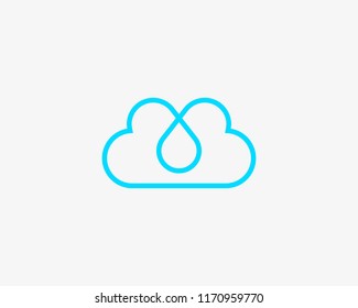 Linear cloud vector logo. Drop hearts water aqua logotype. 
