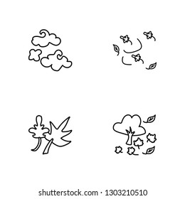 Linear Clouds, Leaf, Wind, Autumn Vector Illustration Of 4 outline Icons. Editable Pack Of Clouds, Leaf, Wind, Autumn