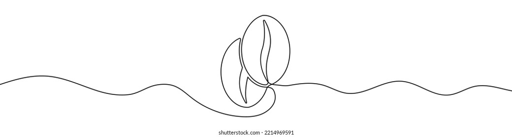 Linear coffee grain background. One continuous line drawing of a coffee bean. Vector illustration. Coffee bean icon isolated