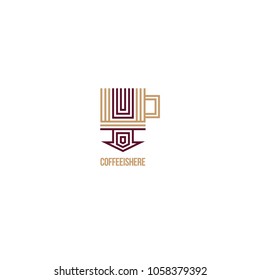 Linear coffee logo with an arrow.