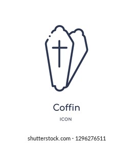 Linear coffin icon from Desert outline collection. Thin line coffin icon vector isolated on white background. coffin trendy illustration