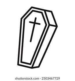 Linear coffin icon. The Halloween holiday. Vector illustration.