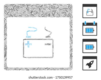 Icono de la página del calendario del acumulador de collage lineal unido de elementos rectos en tamaños variables y tonos de color. Los elementos lineales se unen en el icono de la página del calendario del acumulador de vectores abstracto.