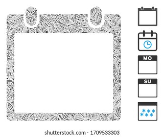 Linear collage calendar frame icon organized from straight elements in random sizes and color hues. Vector line items are organized into abstract collage calendar frame icon.