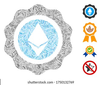 Icono de sello etéreo lineal diseñado a partir de elementos rectos en varios tamaños y tonos de color. Los elementos lineales se organizan en la ilustración vectorial abstracta icono de sello etéreo.