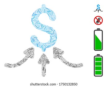 Linear collage financial accumulator icon composed of thin items in different sizes and color hues. Linear items are arranged into abstract vector mosaic financial accumulator icon.