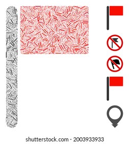 Linear collage flag icon united from straight items in various sizes and color hues. Vector linear items are arranged into abstract collage flag icon. Bonus pictograms are placed.
