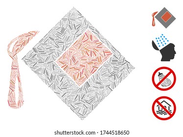Linear collage flood fill icon organized from straight items in different sizes and color hues. Irregular hatch items are organized into abstract vector collage flood fill icon.
