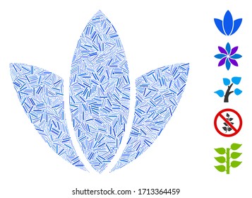 Linear collage flower icon constructed from thin items in different sizes and color hues. Vector linear items are grouped into abstract illustration flower icon. Bonus icons are added.