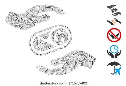 Icono de manos de cuidados lineales para recién nacidos, compuesto por elementos estrechos en tamaños variables y tonos de color. Los elementos lineales vectoriales se unen en un icono abstracto de manos de cuidado de recién nacidos.