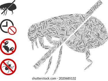 Linear collage no fleas icon organized from narrow items in various sizes and color hues. Linear items are grouped into abstract vector collage no fleas icon. Bonus pictograms are placed.